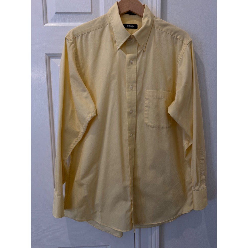 IZOD Mens Yellow Twill Long Sleeve Button Down Shirt Wrinkle Free Large 16 32/33